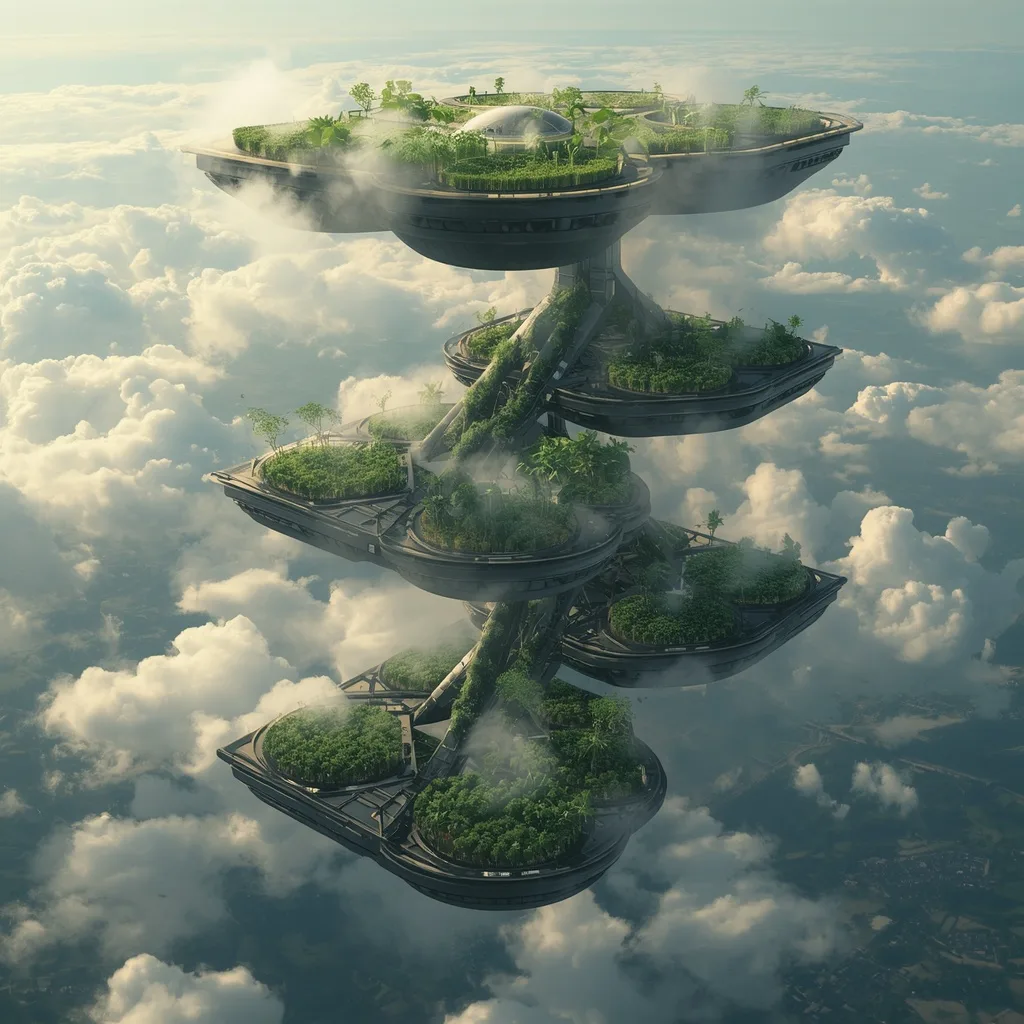 Multi Layer Atmospheric Agriculture System With Sky Based Climate Controlled Farming Ecosystem – AI prompt example
