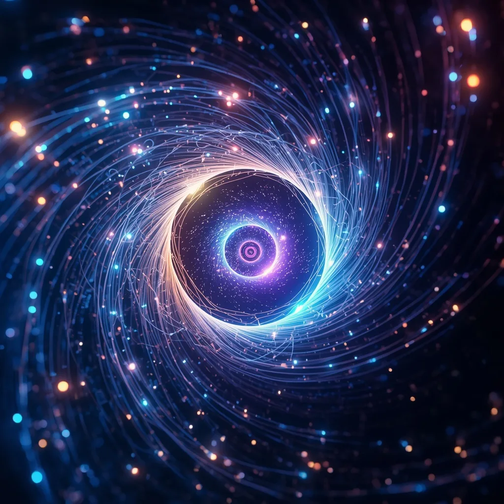 Quantum Consciousness Manifesting as a Swirling Vortex of Pure Data – Atmospheric Foggy Landscapes at Dawn prompts – AI generated example
