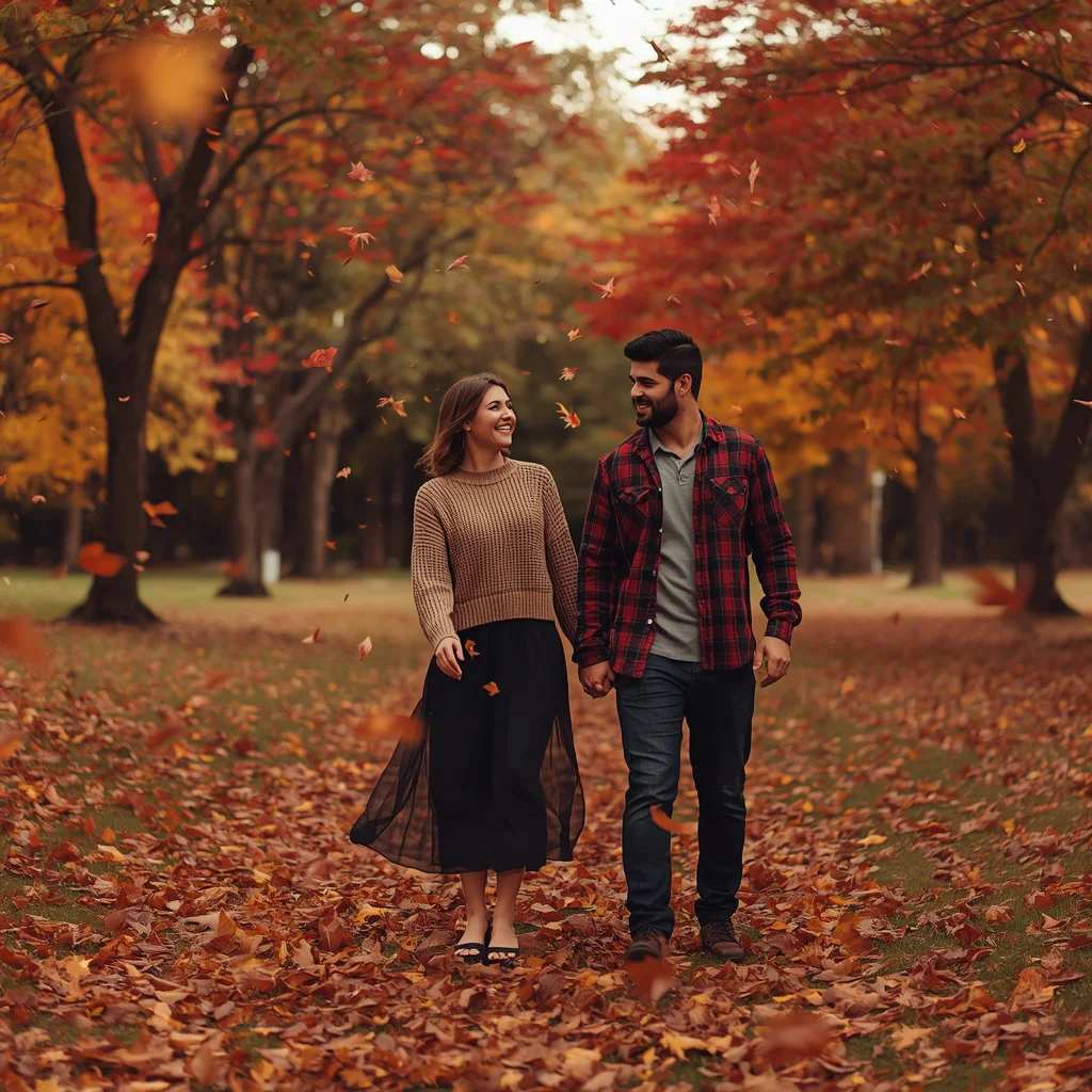Couple's Joyful Walk Through an Autumn Park | Cinematic Couple Prompt
