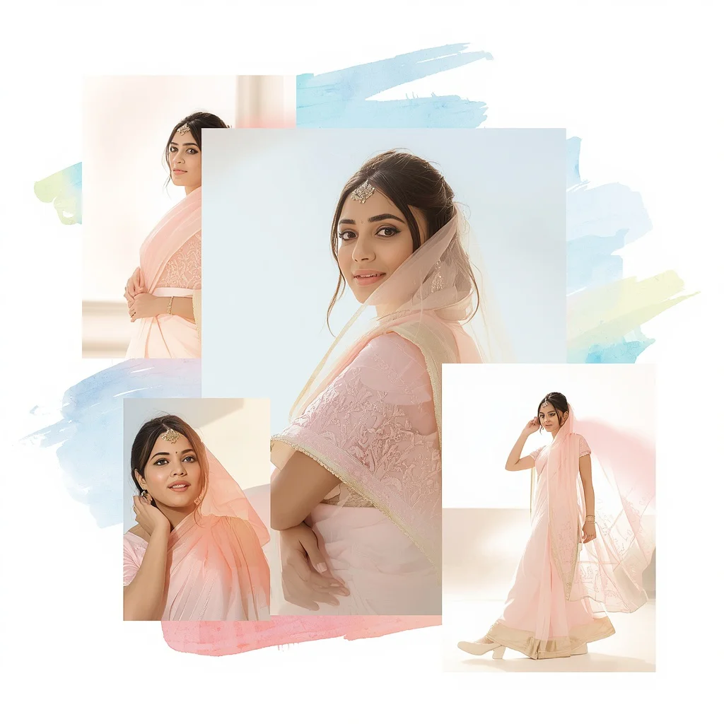 Creative Collage Framed by Translucent Watercolor Brush Strokes | prompt for saree look for girl instagram