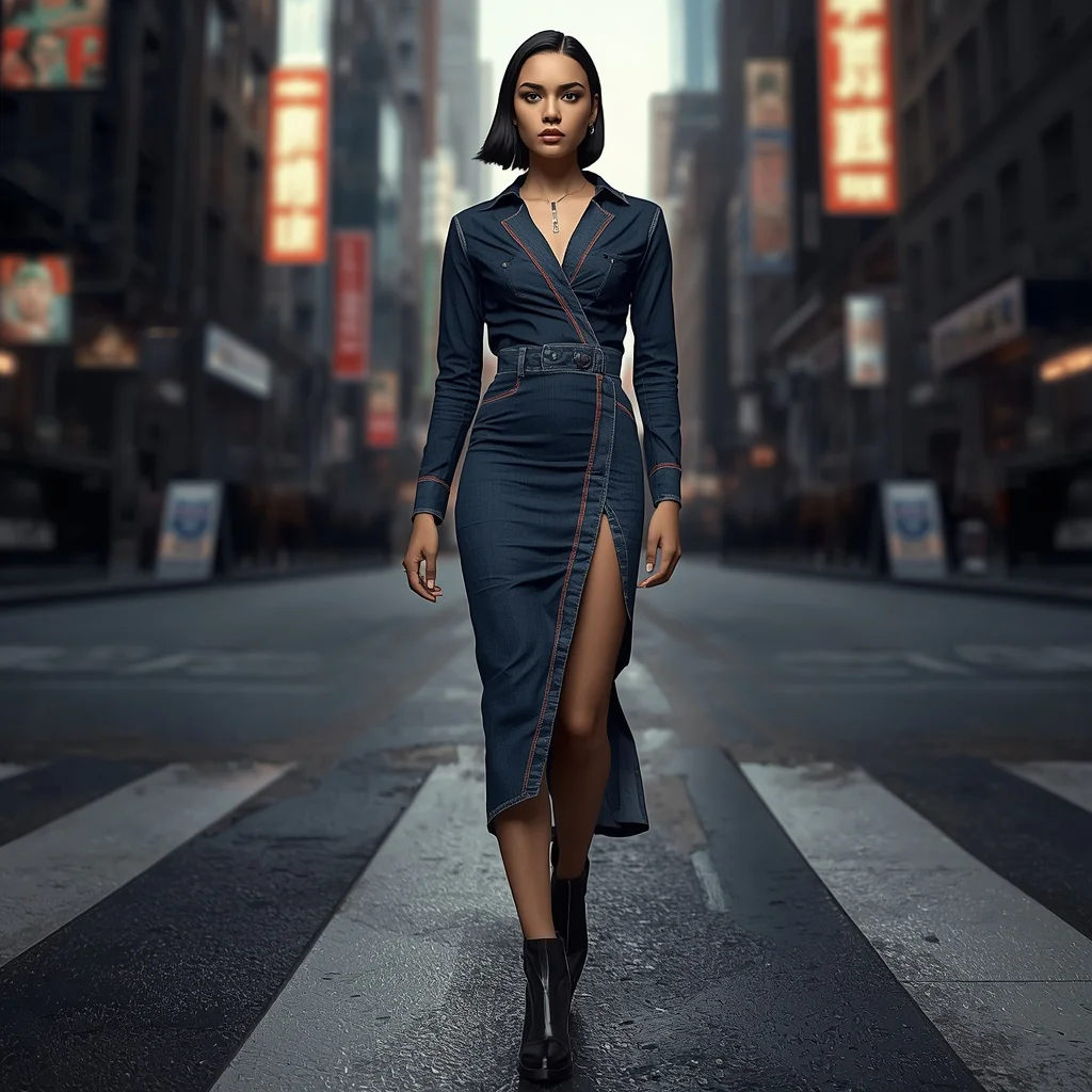 Cutting-Edge Western Fashion Amidst a High-Contrast Cityscape | Fashion Ai Prompt