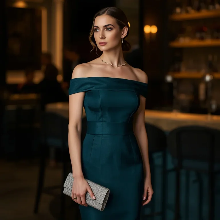 Elegant Evening Wear: Structured Cocktail Dress in Deep Teal | New Instagram trend prompt for girl