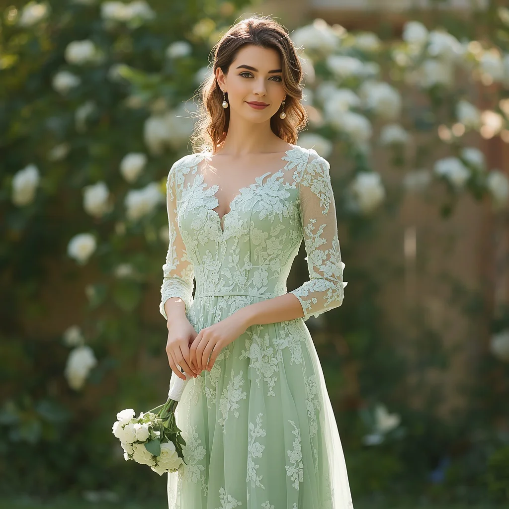 Elegant Mint Green Lace Maxi Dress for a Spring Wedding | Gym Influencer Prompt