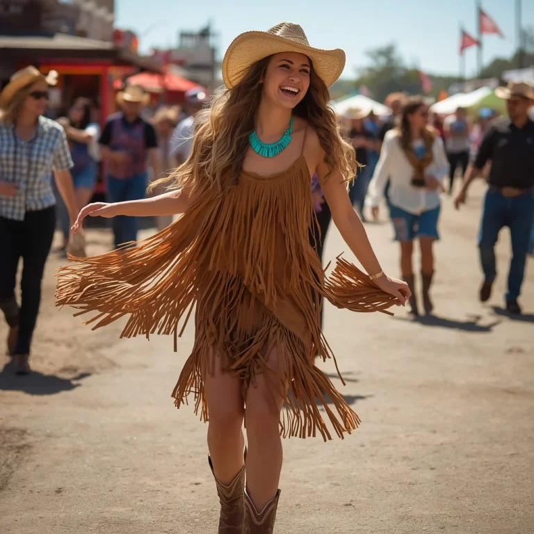 Fringe Fiesta: Suede Dress at a Lively Western Festival | Prompt seen horror girl