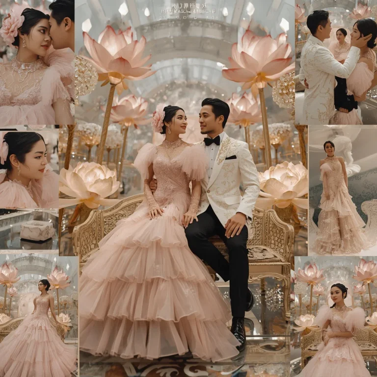 Magnificent Couture Collage of a Couple in Crystal Lotus Palace | Couple Ai Prompt