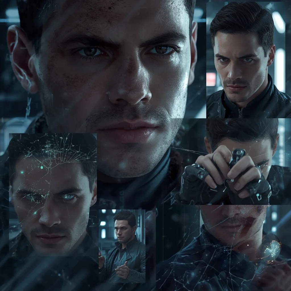 Masculine Sci-Fi Collage: Futuristic Gear, Digital Landscapes | Ultra Realistic Prompt