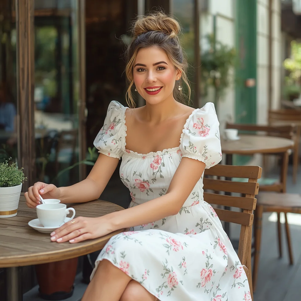 Playful Floral Print Midi Dress for a Casual Summer Brunch | Girl Trending Prompt