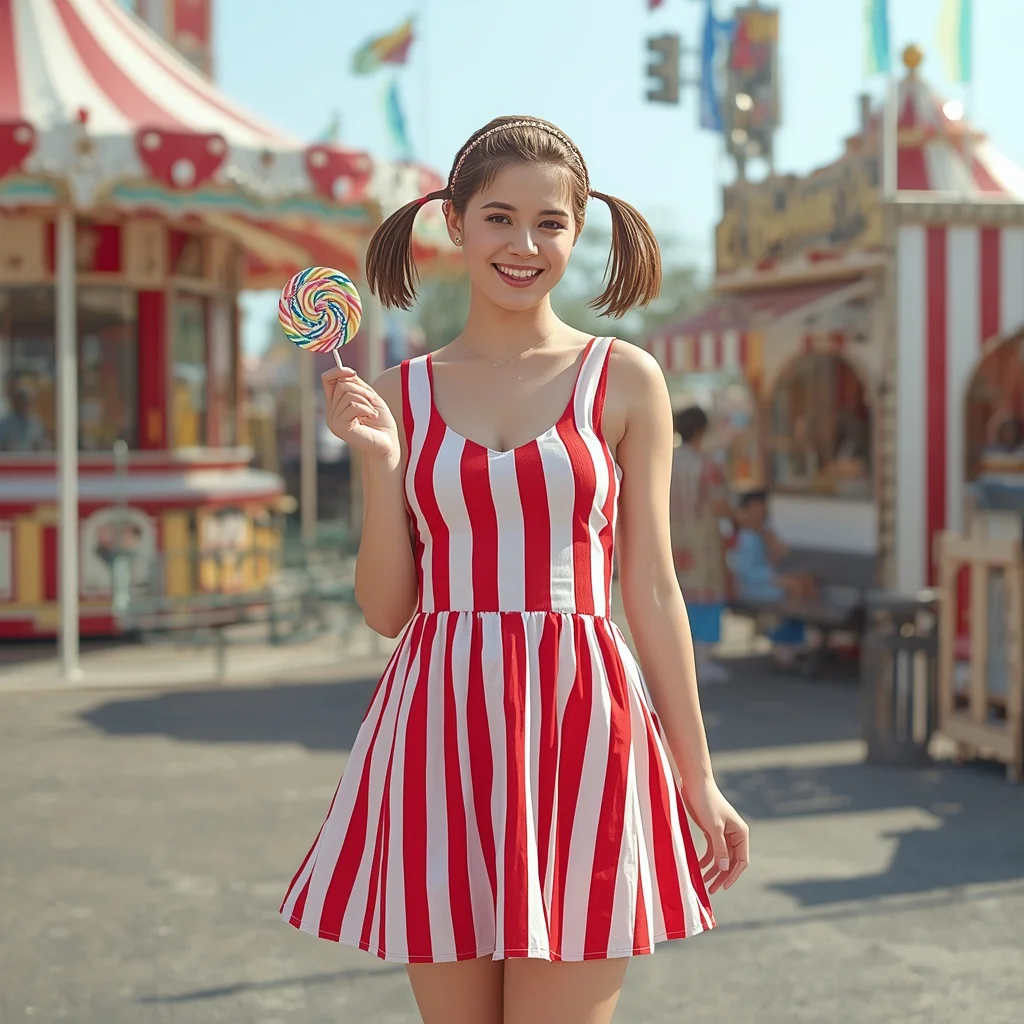 Playful Striped Mini Dress at a Vintage Amusement Park | Gemini Ai Prompt