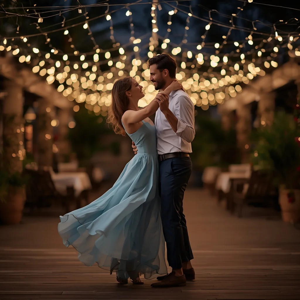 Romantic Couple Dancing Under Twinkling Lights | Couple Ai Prompt