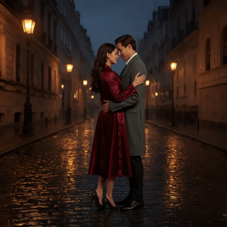 Romantic Midnight In Paris Couple In Silk Trench | Couple Trending Prompt