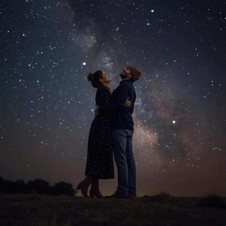 Romantic Stargazing: Couple on a Hilltop at Night | Trending couple prompt traditional