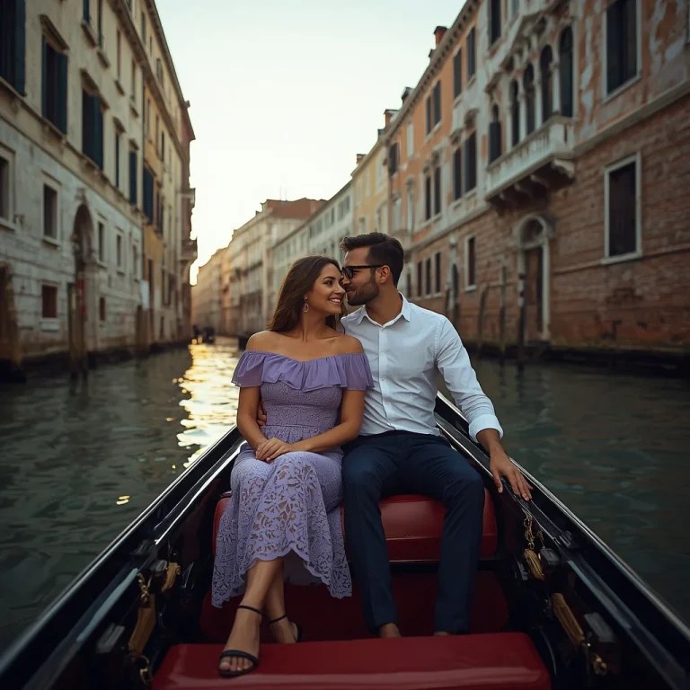 Romantic Venice Gondola Ride Couple In Elegant Attire | Hot Romantic Prompt