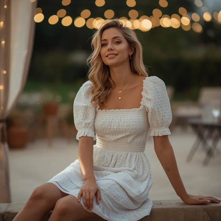 Romantic White Cotton Eyelet Blouse and Skirt Set | hd image prompt