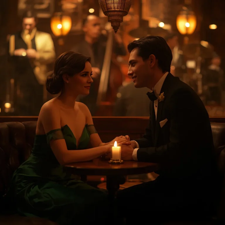 The Warm Amber Lounge of Retro Silk Gowns | Prompt seen couple ChatGPT AI photo editing