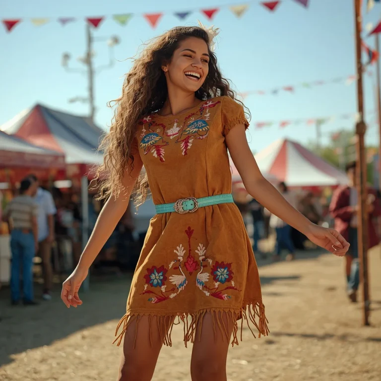 Western Festival Queen: Embroidered Suede Mini Dress | Prompt for traditional look for girl chatgpt instagram
