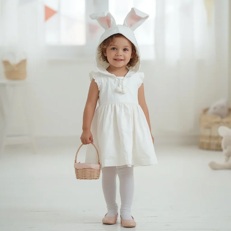 Young Girl’s Adorable Bunny Ear Dress for an Easter Party | prompt for traditional look for girl