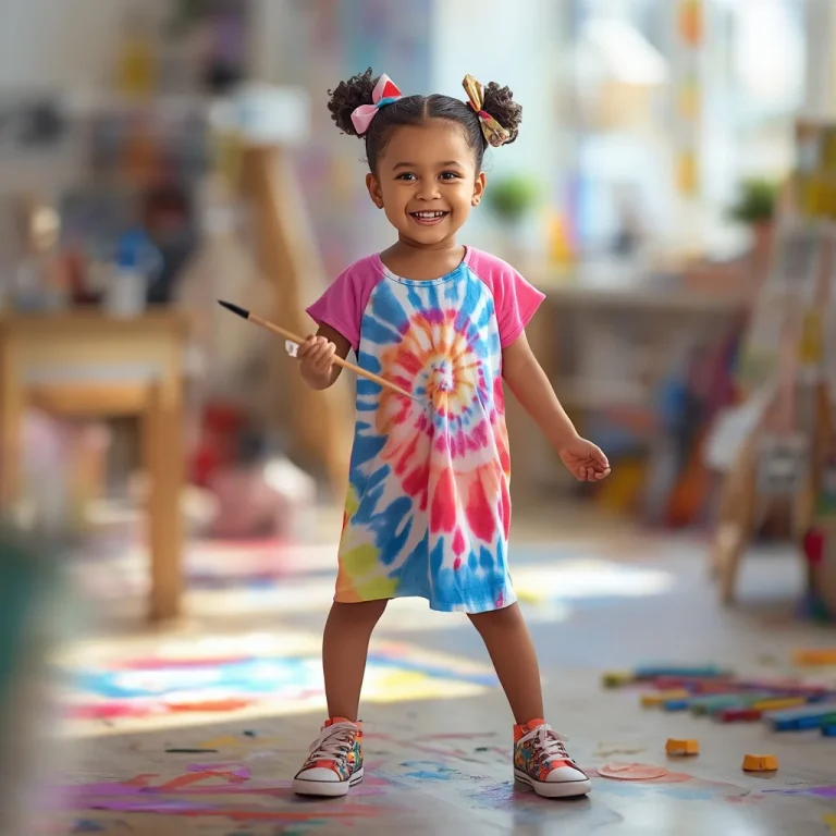 Young Girl’s Funky Tie-Dye Dress for a Creative Play Day | Traditional prompt for wedding in english