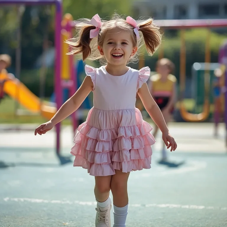 Young Girl’s Playful Charm in a Ruffled Cotton Dress | Desi Girl Prompt