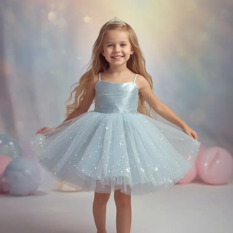 Young Girl’s Sparkling Presence in a Glitter Tulle Dress | Girl Ai Prompt